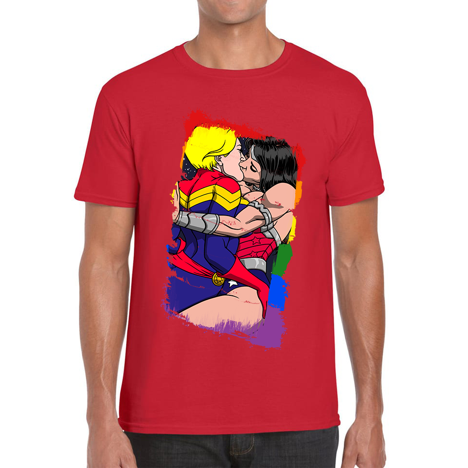 Wonder Woman Kissing Captain Marvel Shirt Gay Pride Clothing UK Spoofytees
