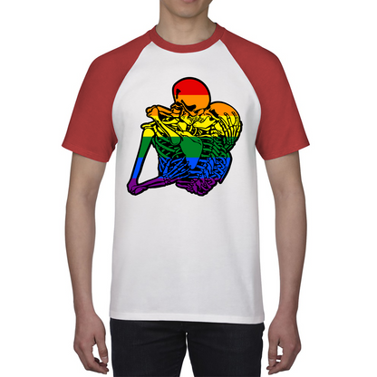 Kissing Skeletons Gay Pride LGBT Gay Skull Halloween LGBTQ+ Rainbow Pride Month Baseball T Shirt