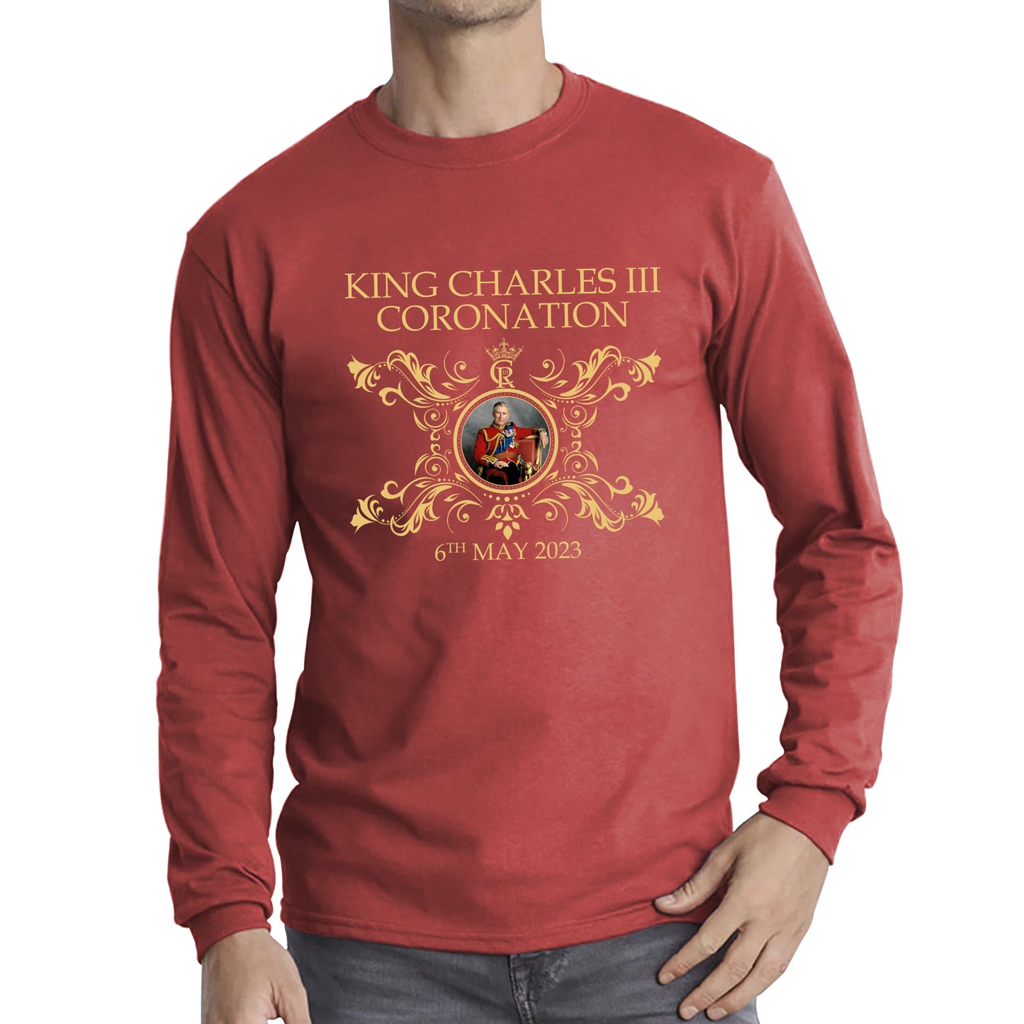 King Charles III Coronation 6th May 2023 Royal Cypher CR III Union Jack Ruling Monarch Of England Long Sleeve T Shirt