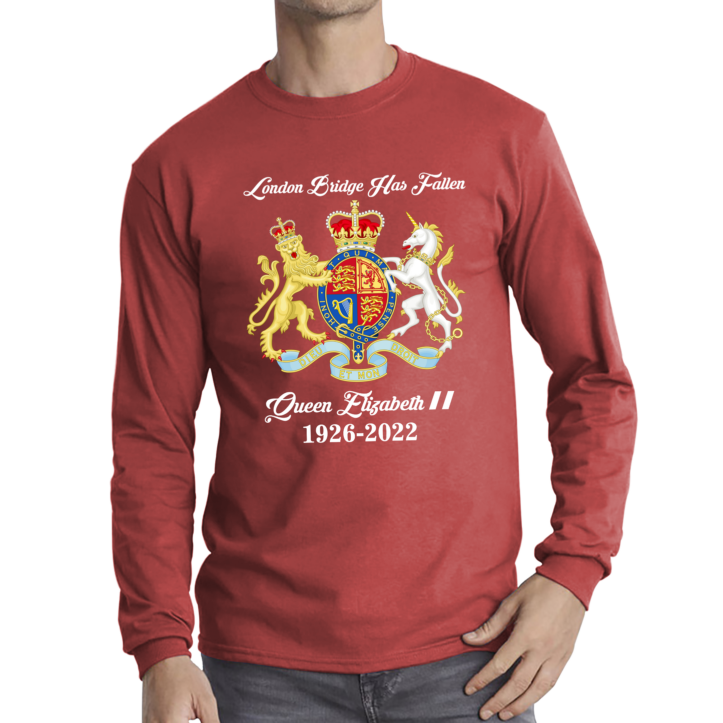 London Bridge Has Fallen Queen Elizabeth II Union Jack Queen's Crown Long Sleeve T Shirt