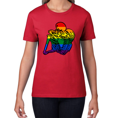 Kissing Skeletons Gay Pride LGBT Gay Skull Halloween LGBTQ+ Rainbow Pride Month Womens Tee Top