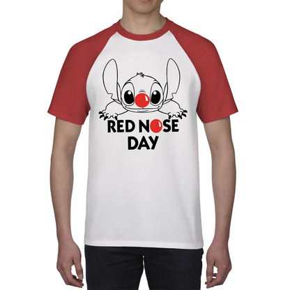 Red Nose Day Funny Ohana Disney Stitch Baseball T Shirt. 50% Goes To Charity