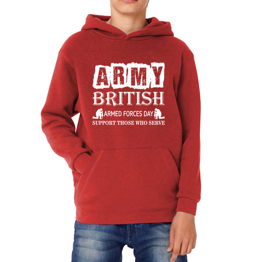 Army British Armed Forces Day Support Those Who Serve Lest We Forget Remembrance Day Veterans Day Poppy Flower Kids Hoodie