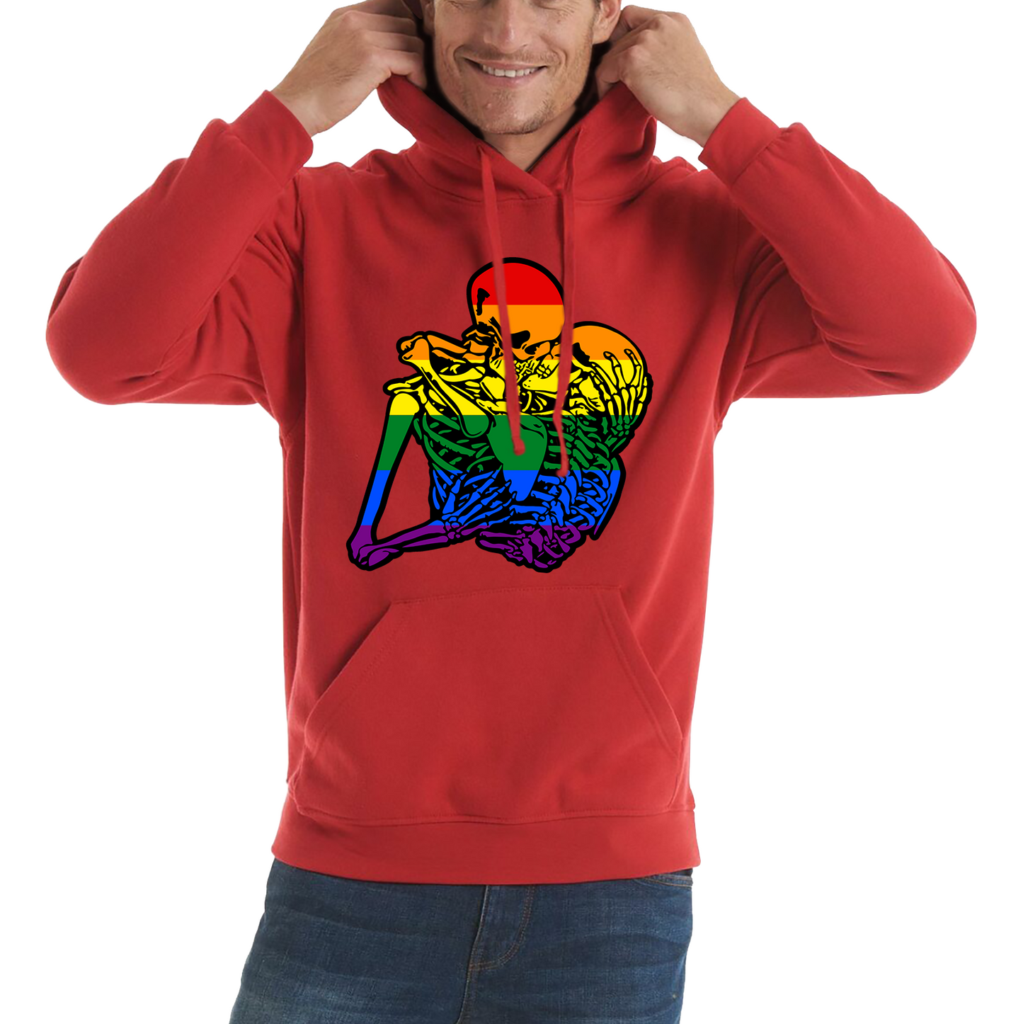 Kissing Skeletons Gay Pride LGBT Gay Skull Halloween LGBTQ+ Rainbow Pride Month Unisex Hoodie