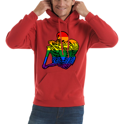 Kissing Skeletons Gay Pride LGBT Gay Skull Halloween LGBTQ+ Rainbow Pride Month Unisex Hoodie