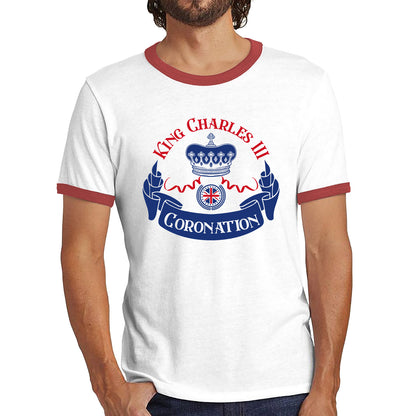 King Charles III Coronation Royal Crown CR III God Save The King Union Jack His Majesty Ringer T Shirt
