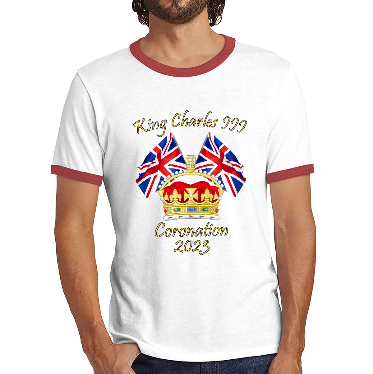 King Charles III Coronation 2023 United Kingdom Flags Royal Crown Ruling Monarch Of England CR III Ringer T Shirt