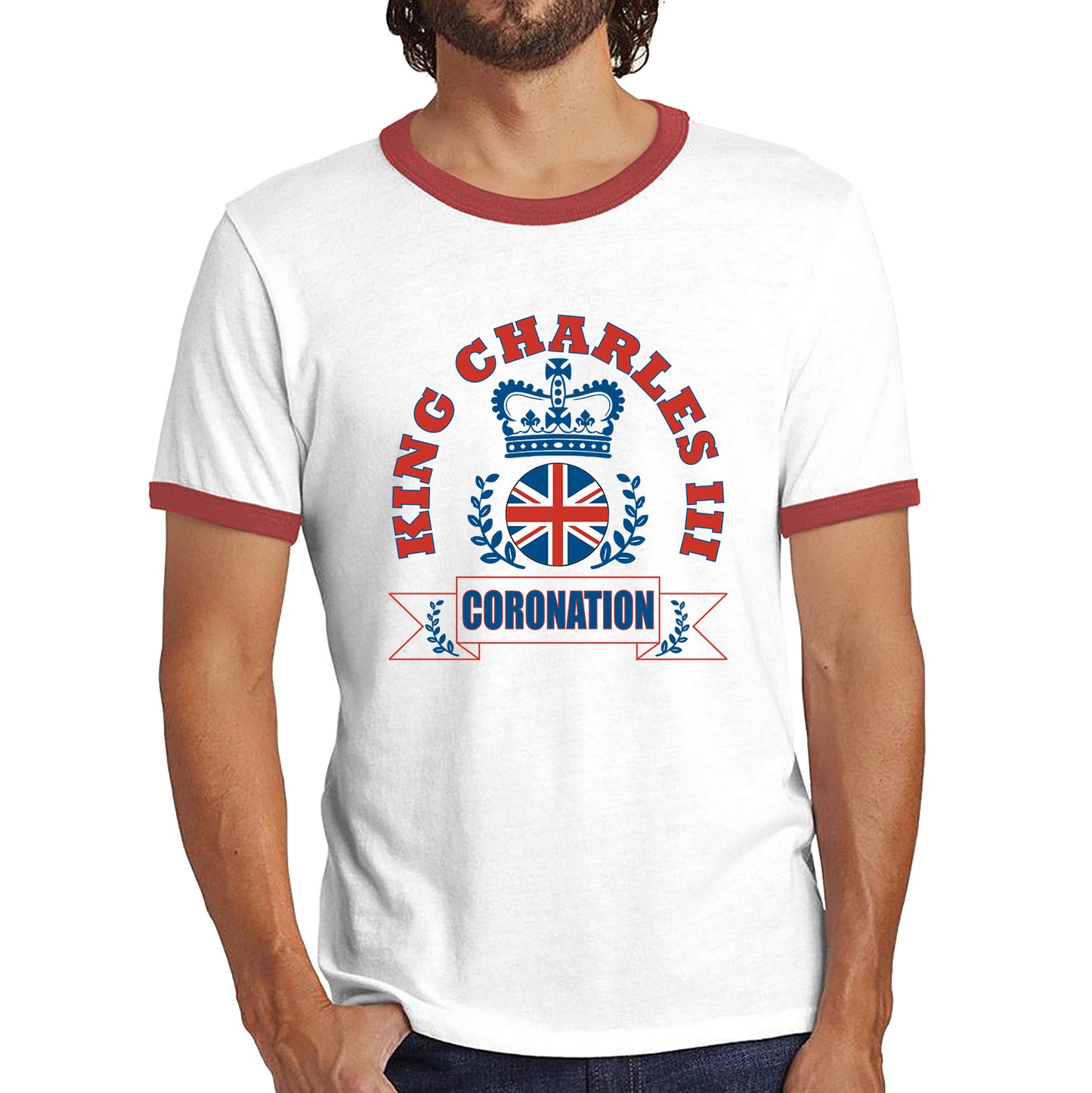 King Charles III 2023 Coronation God Save The King Royal Crown CR III His Majesty Union Jack Uk Flag Ringer T Shirt