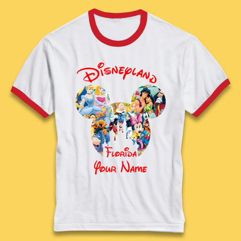 Personalised Disney Land Florida Mickey Minnie Mouse All Disney Characters Cartoons Magical Kingdom Disney Castle Disneyland Vacation Trip Ringer T Shirt