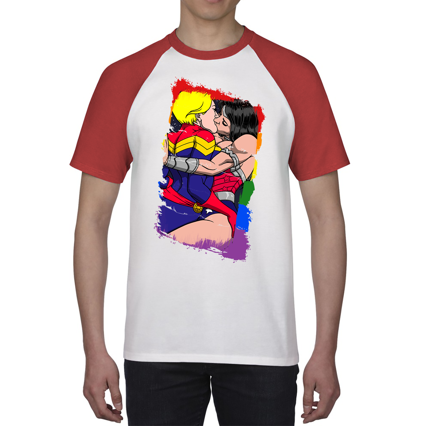 Wonder Women x Captain Marvel Kissing LGBT Pride Valentine Baseball T Shirt