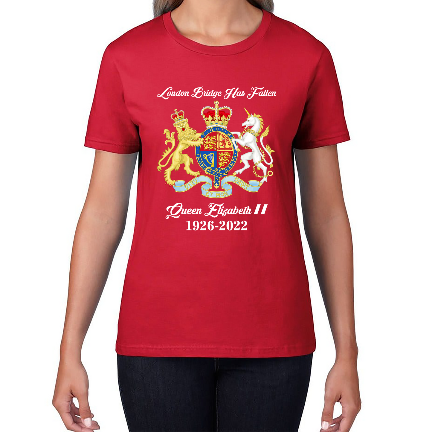 London Bridge Has Fallen Queen Elizabeth II Union Jack Queen's Crown Womens Tee Top