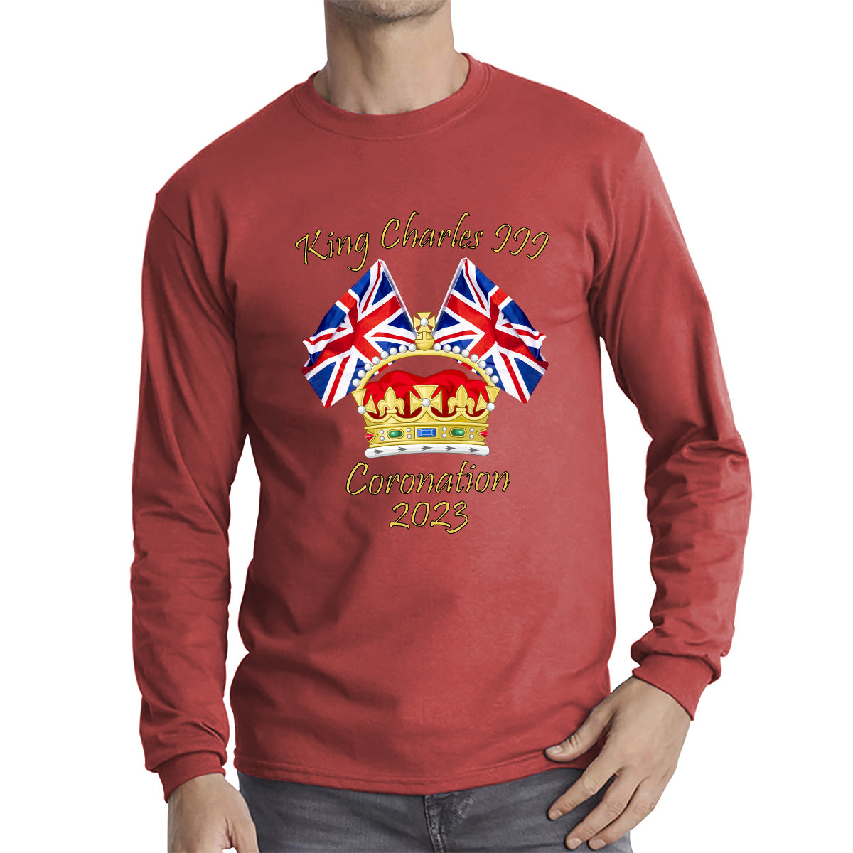 King Charles III Coronation 2023 United Kingdom Flags Royal Crown Ruling Monarch Of England CR III Long Sleeve T Shirt