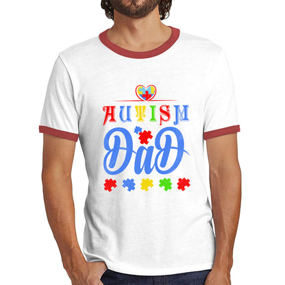 Autism Dad Autism Awareness Month Autism Support Proud Dad Autism Acceptance Puzzle Piece Ringer T Shirt