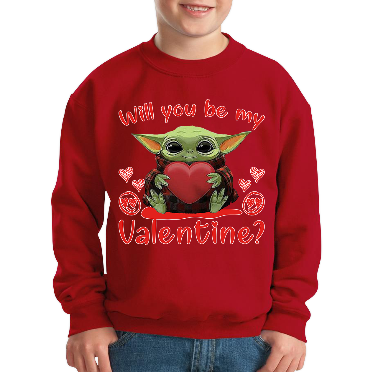 Baby Yoda Jumper Top Will You Be My Valentine Kids Sweatshirt