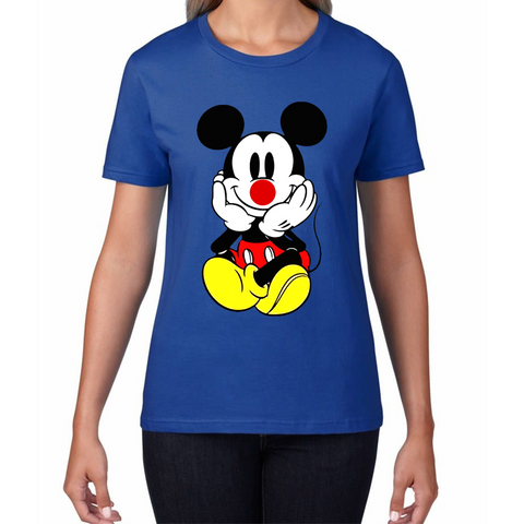 Mickey Mouse Red Nose Day Ladies T Shirt. 50% Goes To Charity