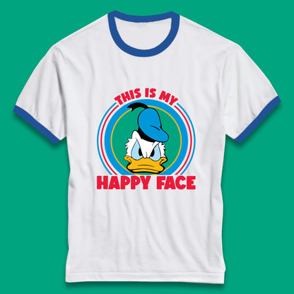 This Is My Happy Face Donald Duck Funny Animated Cartoon Character Angry Duck Disneyland Trip Disney Vacations Ringer T Shirt