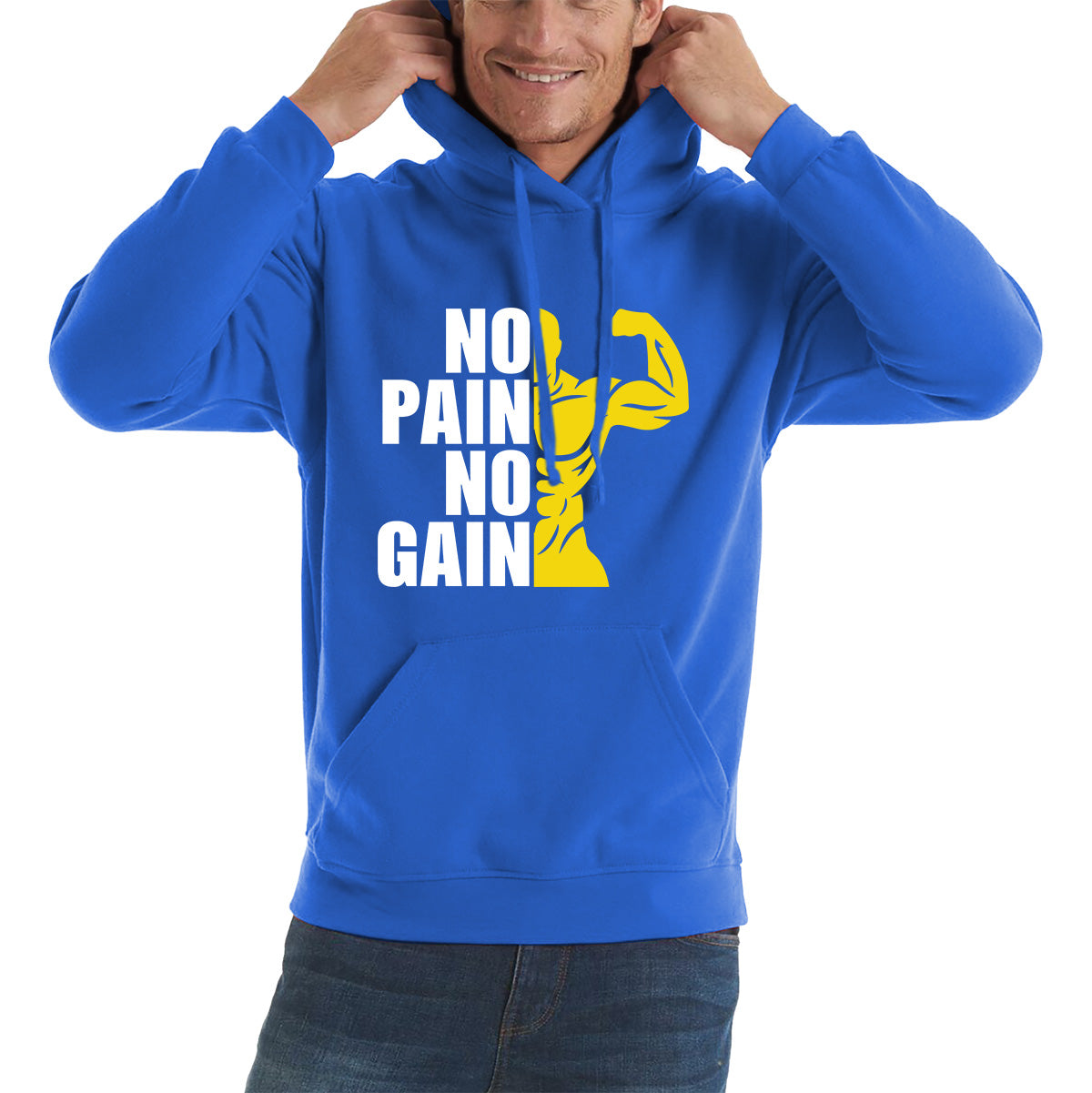 No Pain No Gain Gym Workout Fitness Bodybuilding Training Motivational Quote Muscle Body Flexing Unisex Hoodie
