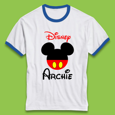 Personalised Disney Mickey Mouse Minnie Mouse Head Your Name Cute Character Disney World  Ringer T Shirt