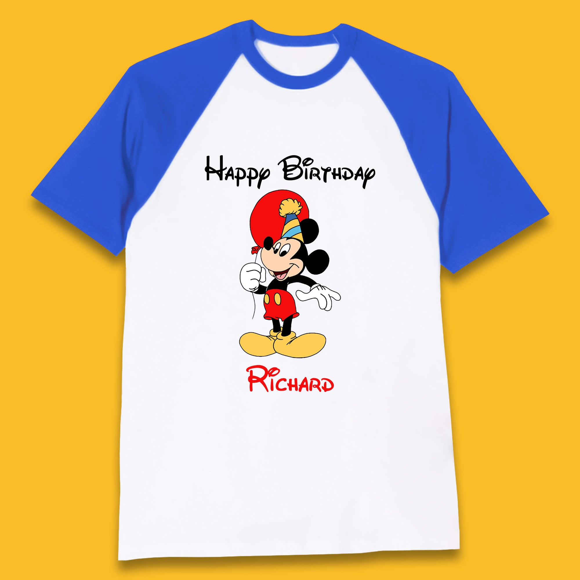 Personalised Happy Birthday Disney Mickey Mouse Your Name Cute Cartoon Character Disney Birthday Theme Party  Baseball T Shirt