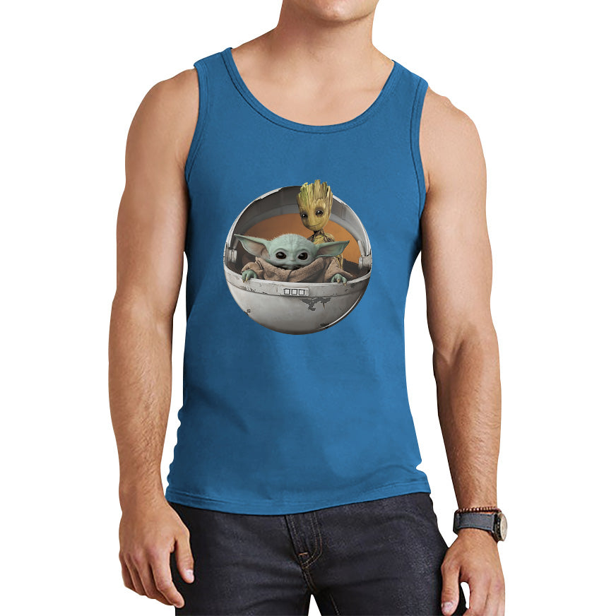 Grogu Baby Yoda And Baby Groot The Mandalorian Disney Star Wars Child In Hover Pod Pram Disney Star Wars Day 46th Anniversary Tank Top