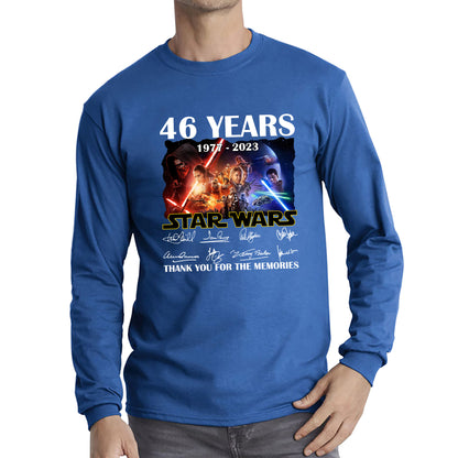 Disney Star Wars Day 46th Anniversary 1977-2023 The Force Awakens Characters Signatures Thank You For The Memories Long Sleeve T Shirt