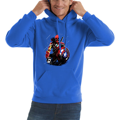 Deadpool With All Marvel Superhero Weapons Captain America, Spired-man, Iron Man, Deadpool, Thor, And Hawkeye Unisex Hoodie