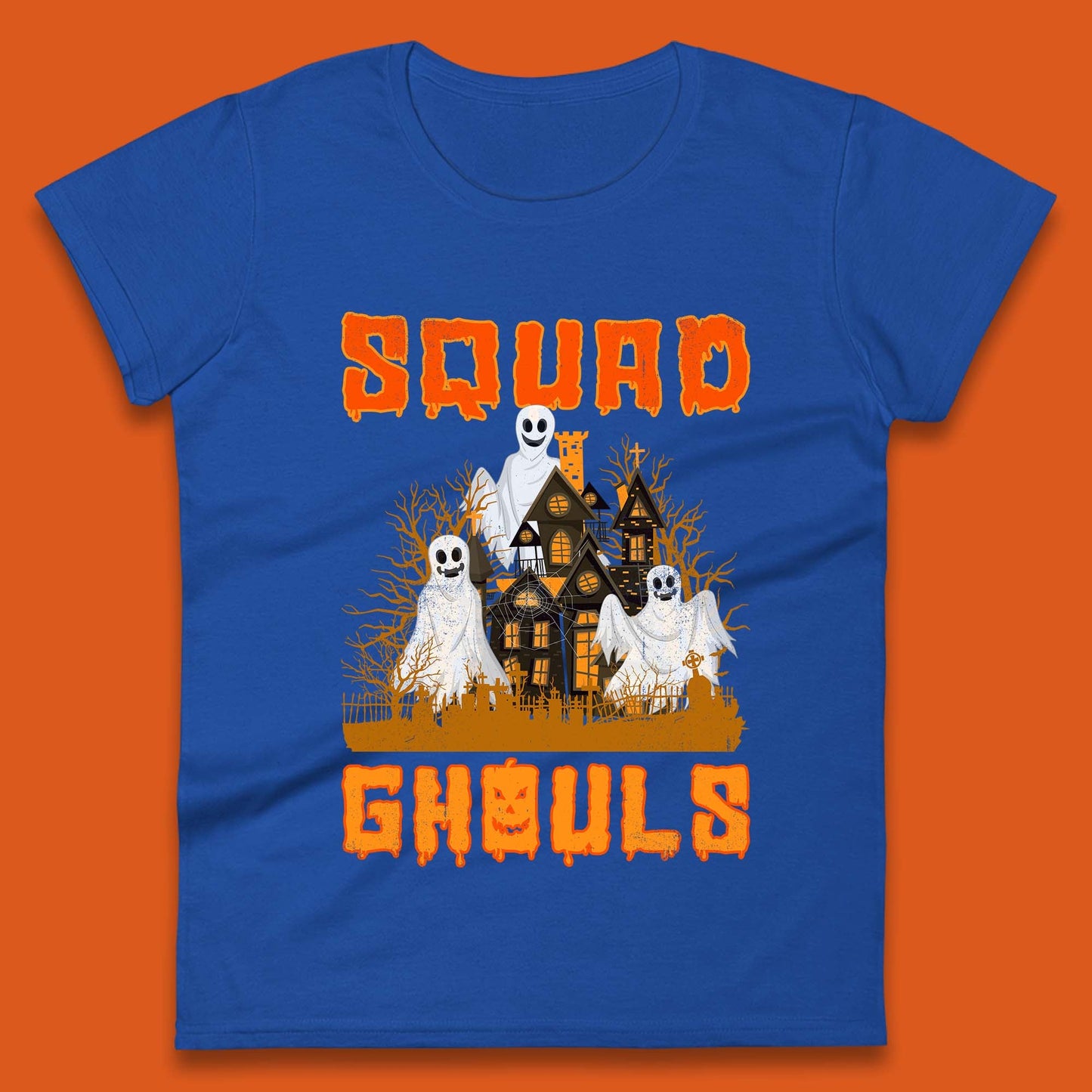 Squad Ghouls Halloween Boo Ghost Horror Scary Haunted House Womens Tee Top