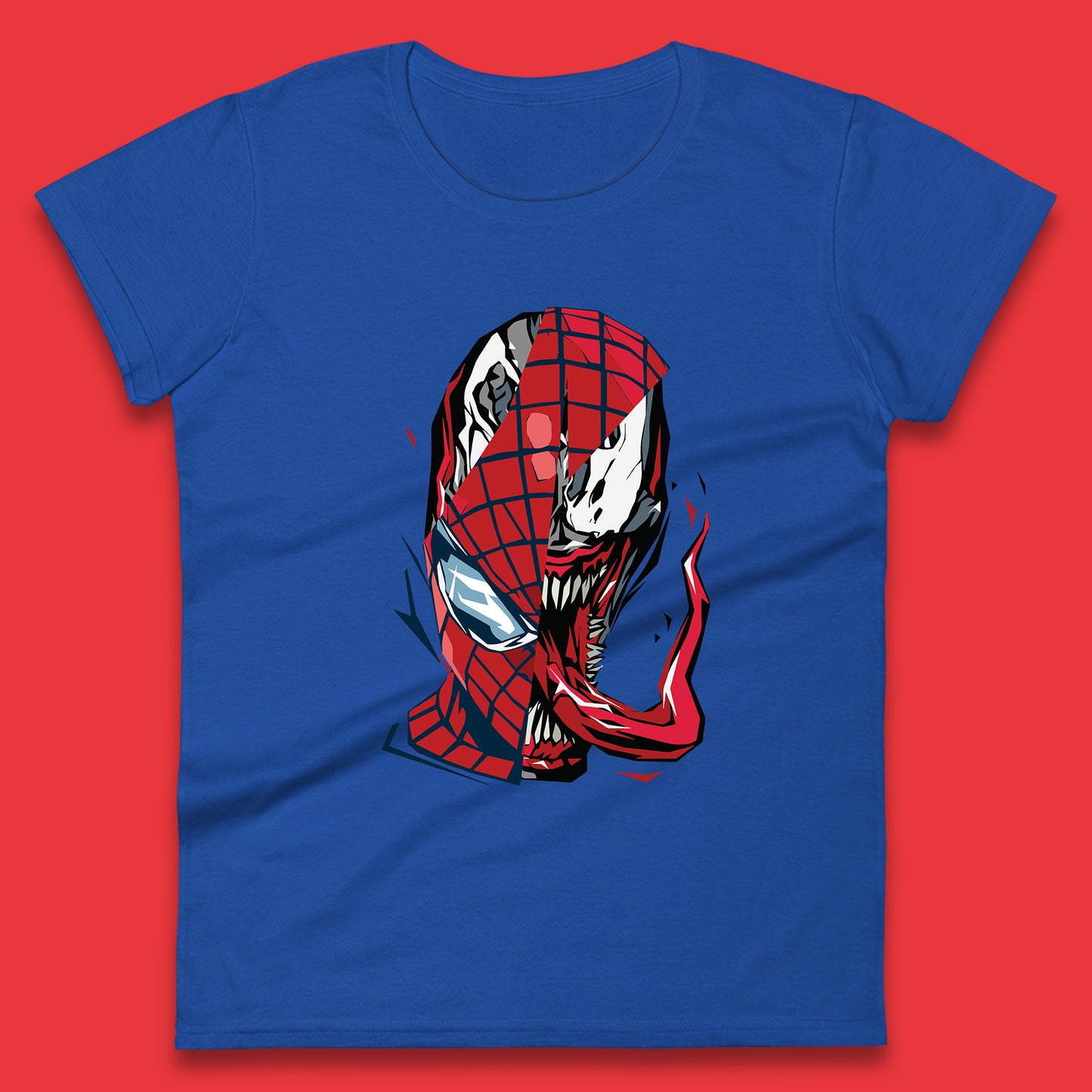 Marvel Spider-Man Maximum Venom Miles Morales Big Face Marvel Avenger Spider-Man & Venom Face Womens Tee Top