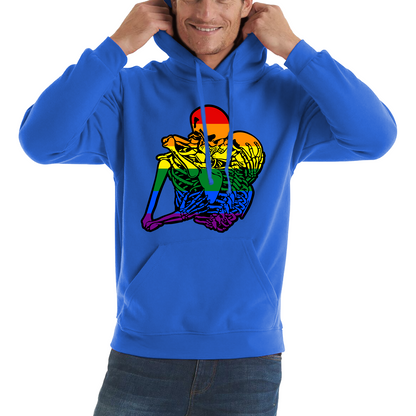 Kissing Skeletons Gay Pride LGBT Gay Skull Halloween LGBTQ+ Rainbow Pride Month Unisex Hoodie