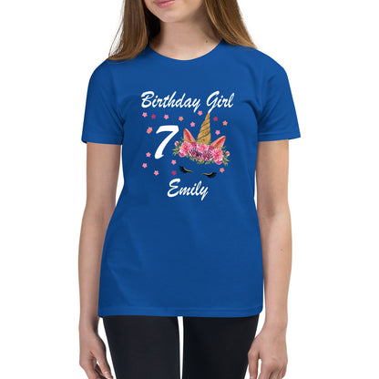 Personalised Birthday Girl Your Custom Name And Birthday Year Floral Unicorn Horse & Pony Lover Magic Believer Kids T Shirt