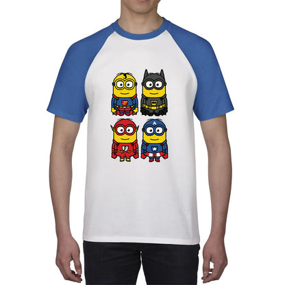 The 4 Minions Heros Super Minions Captain America Batman Superman Riddler The Flash Dc Minions Parody Pop Art Baseball T Shirt