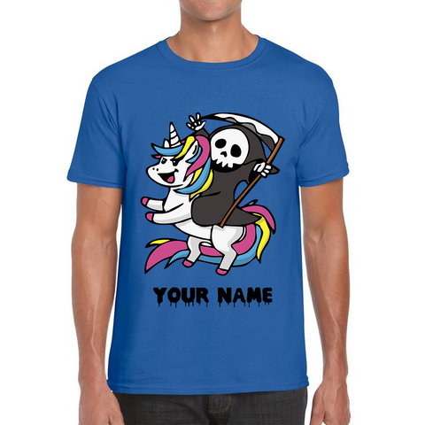 Personalised Cute Death Riding A Kawaii Unicorn Your Name Mens Tee Top