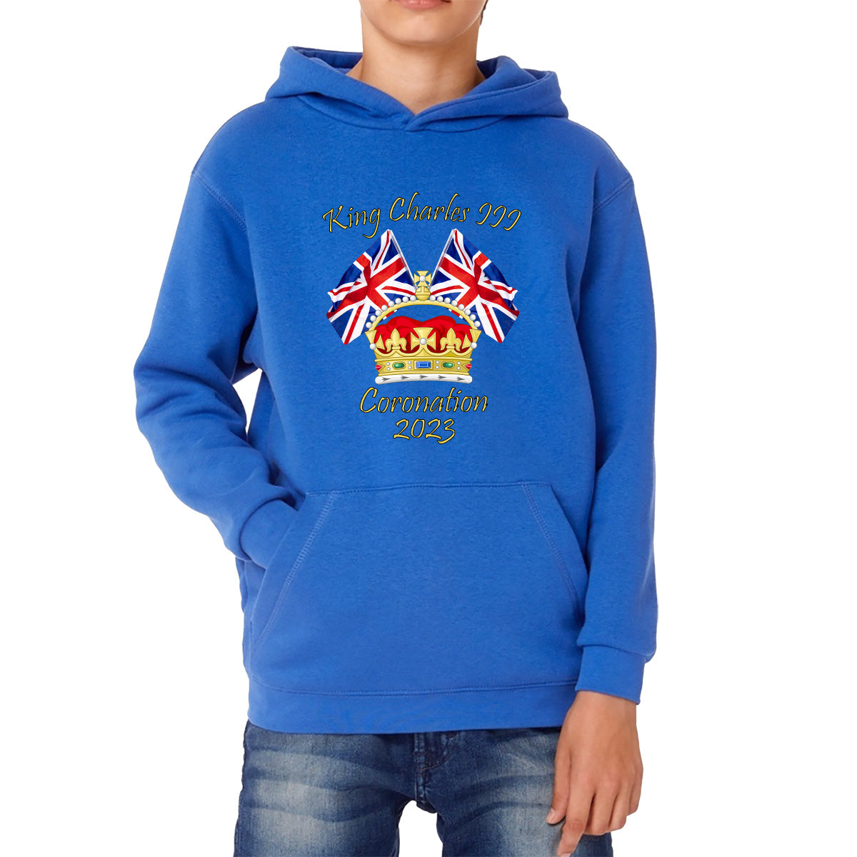King Charles III Coronation 2023 United Kingdom Flags Royal Crown Ruling Monarch Of England CR III Kids Hoodie