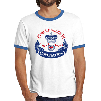 King Charles III Coronation Royal Crown CR III God Save The King Union Jack His Majesty Ringer T Shirt