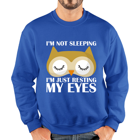 I'm Not Sleeping I'm Just Resting My Eyes Owl Funny Owl Napping Joke Unisex Sweatshirt