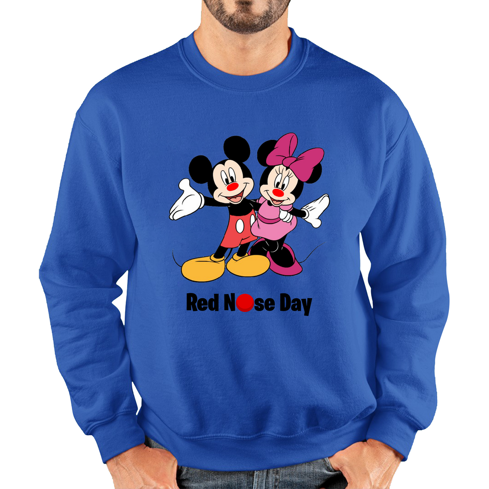 Mickey And Minnie Mouse Red Nose Day Adult Sweatshirt. 50% Goes To Charity