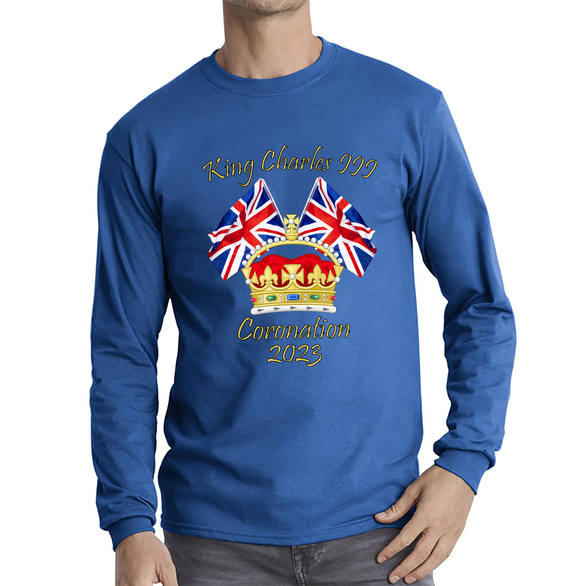 King Charles III Coronation 2023 United Kingdom Flags Royal Crown Ruling Monarch Of England CR III Long Sleeve T Shirt