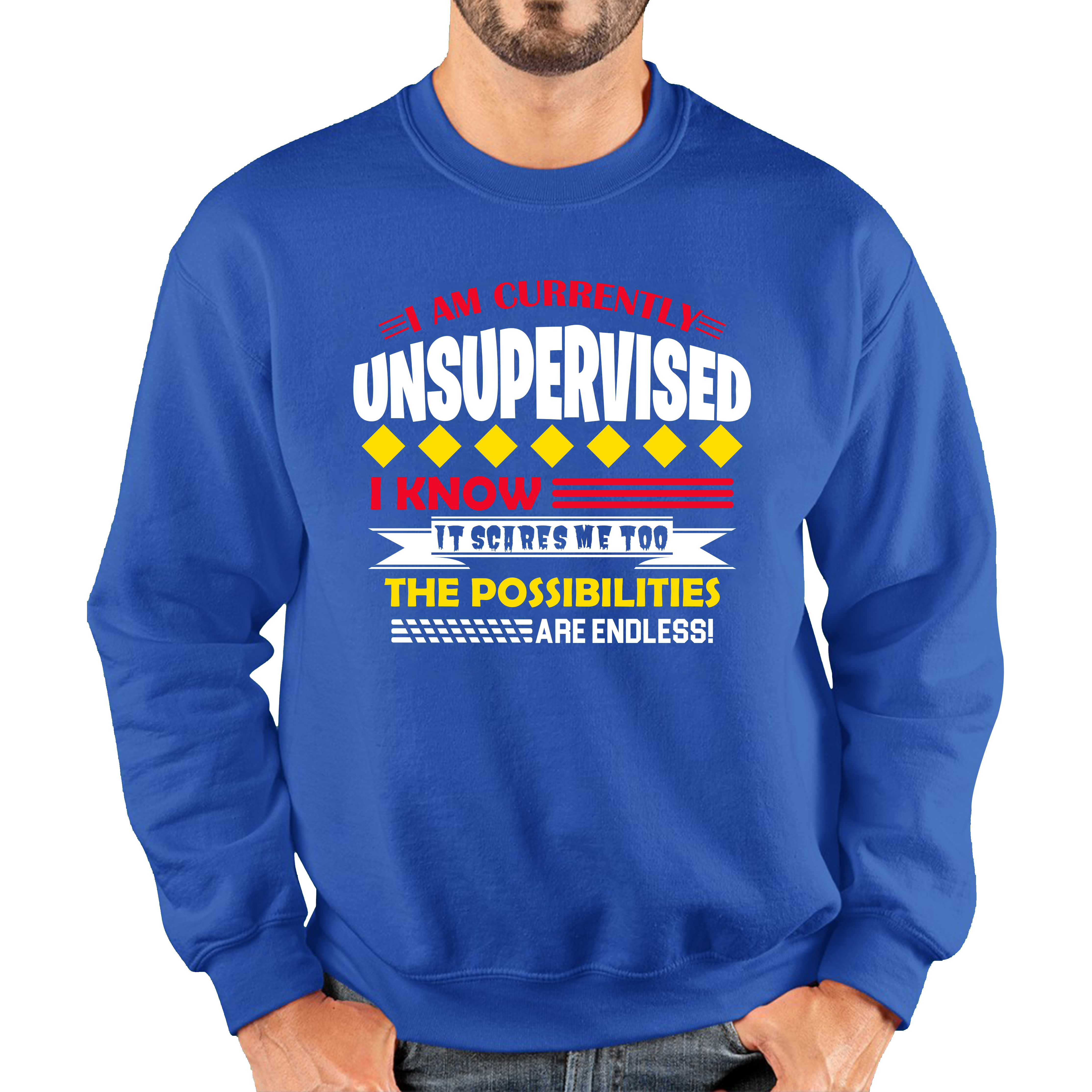 I Am Currently Unsupervised I Know It Scares Me Too But The Possibilities Are Endless Adult Sweatshirt