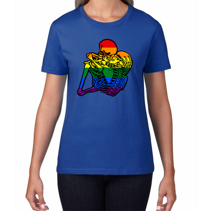 Kissing Skeletons Gay Pride LGBT Gay Skull Halloween LGBTQ+ Rainbow Pride Month Womens Tee Top