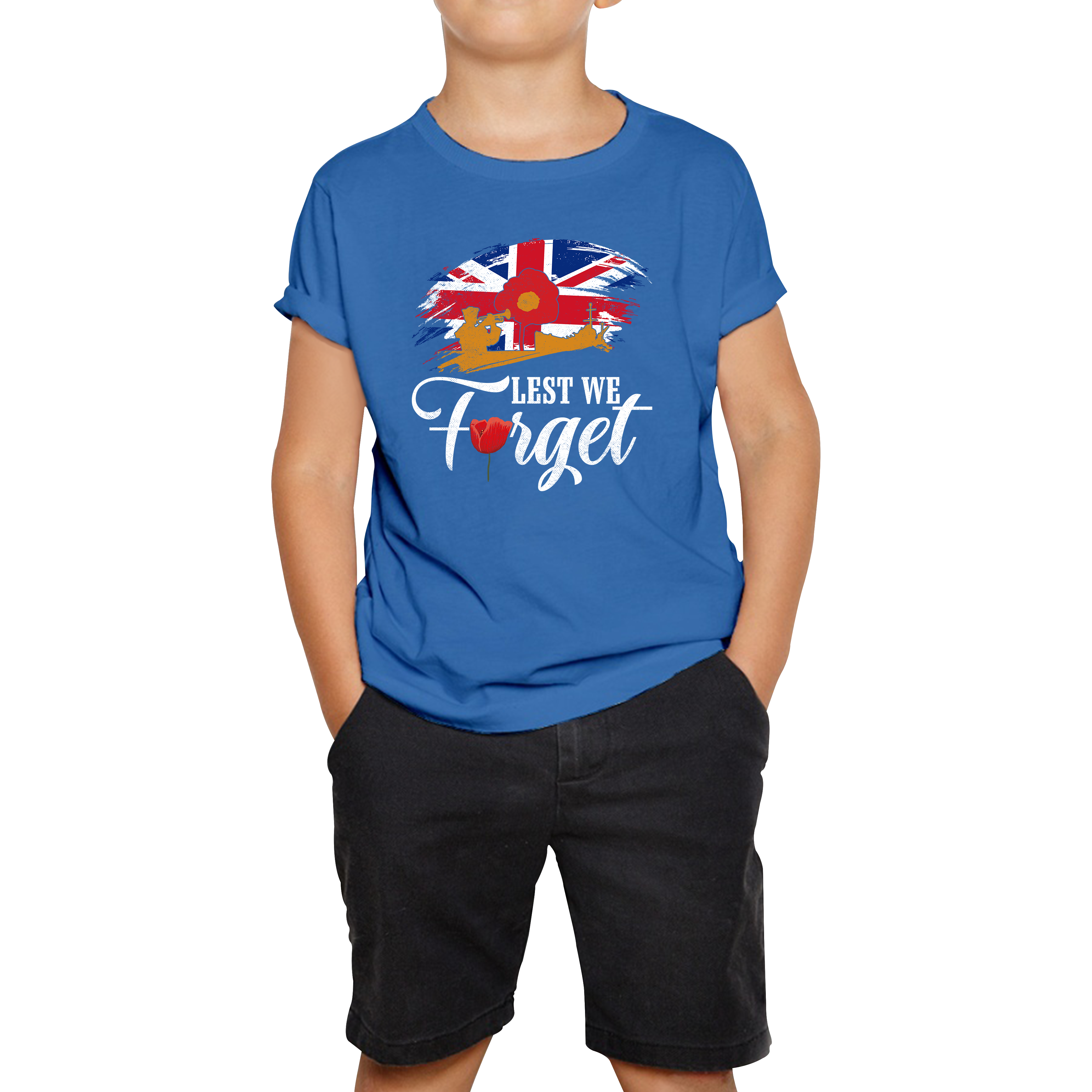 Poppy Lest We Forget Anzac Day British Veterans Armed Forces Remembrance Day Kids Tee