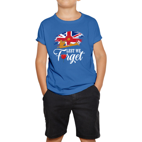 Poppy Lest We Forget Anzac Day British Veterans Armed Forces Remembrance Day Kids Tee