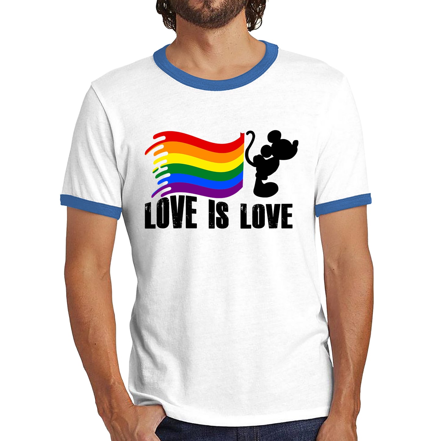 Love Is Love Disney Mickey Mouse Pride Flag Disneyland LGBT Flag Cartoon Pride Ringer T Shirt
