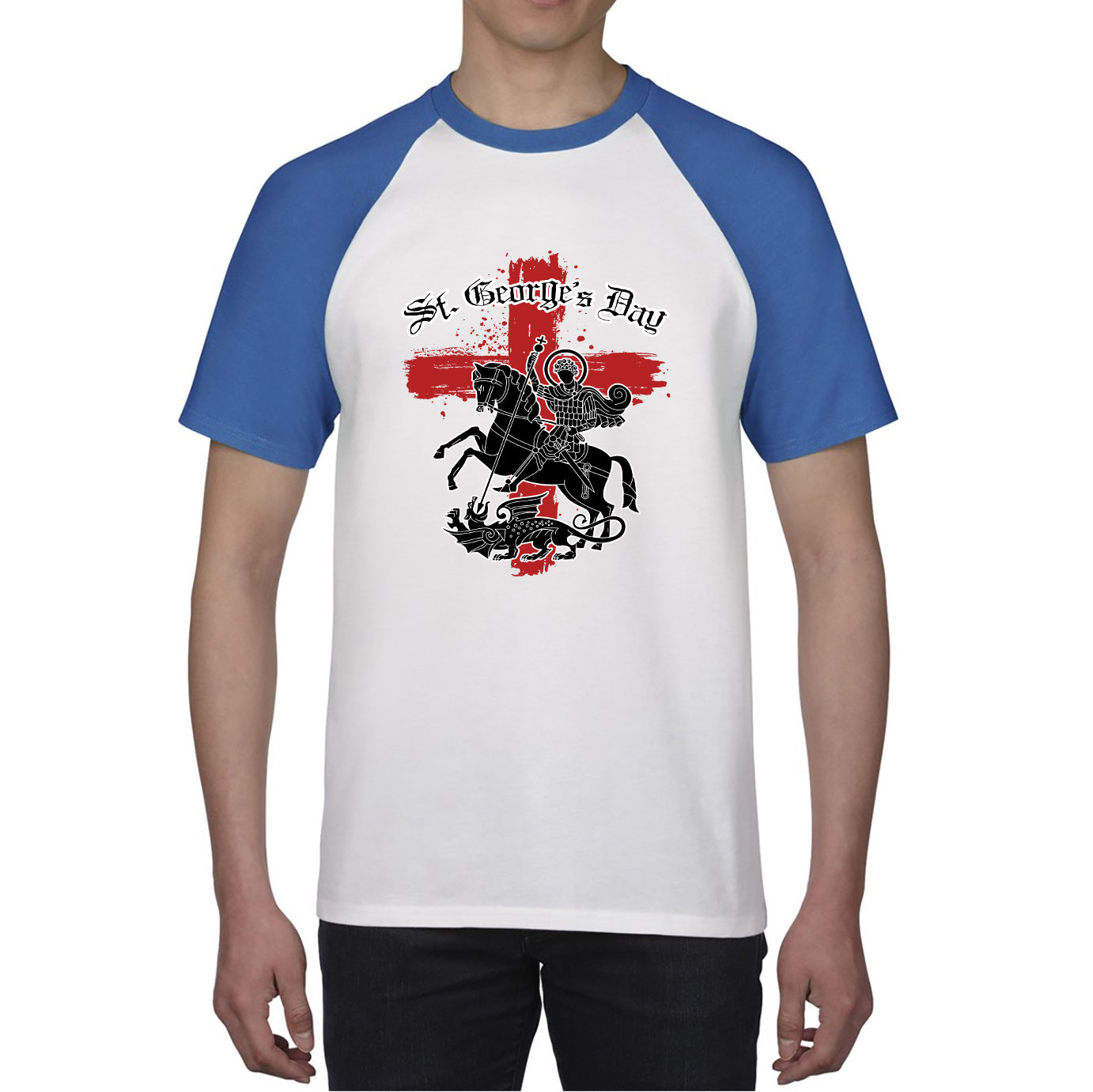 St George's Day Coat Of Arms Of Moscow Heraldic Horseman With A Spear In His Hand Slaying A Zilant Saint George And The Dragon England Flag Baseball T Shirt