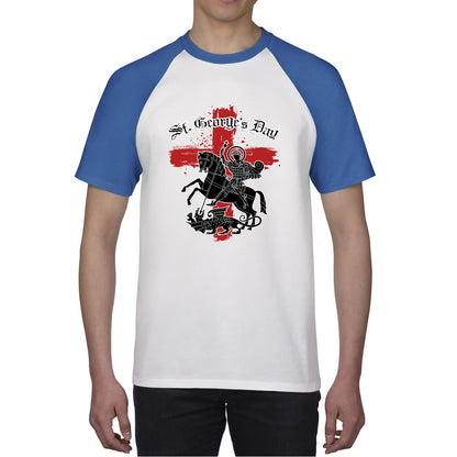 St George's Day Coat Of Arms Of Moscow Heraldic Horseman With A Spear In His Hand Slaying A Zilant Saint George And The Dragon England Flag Baseball T Shirt
