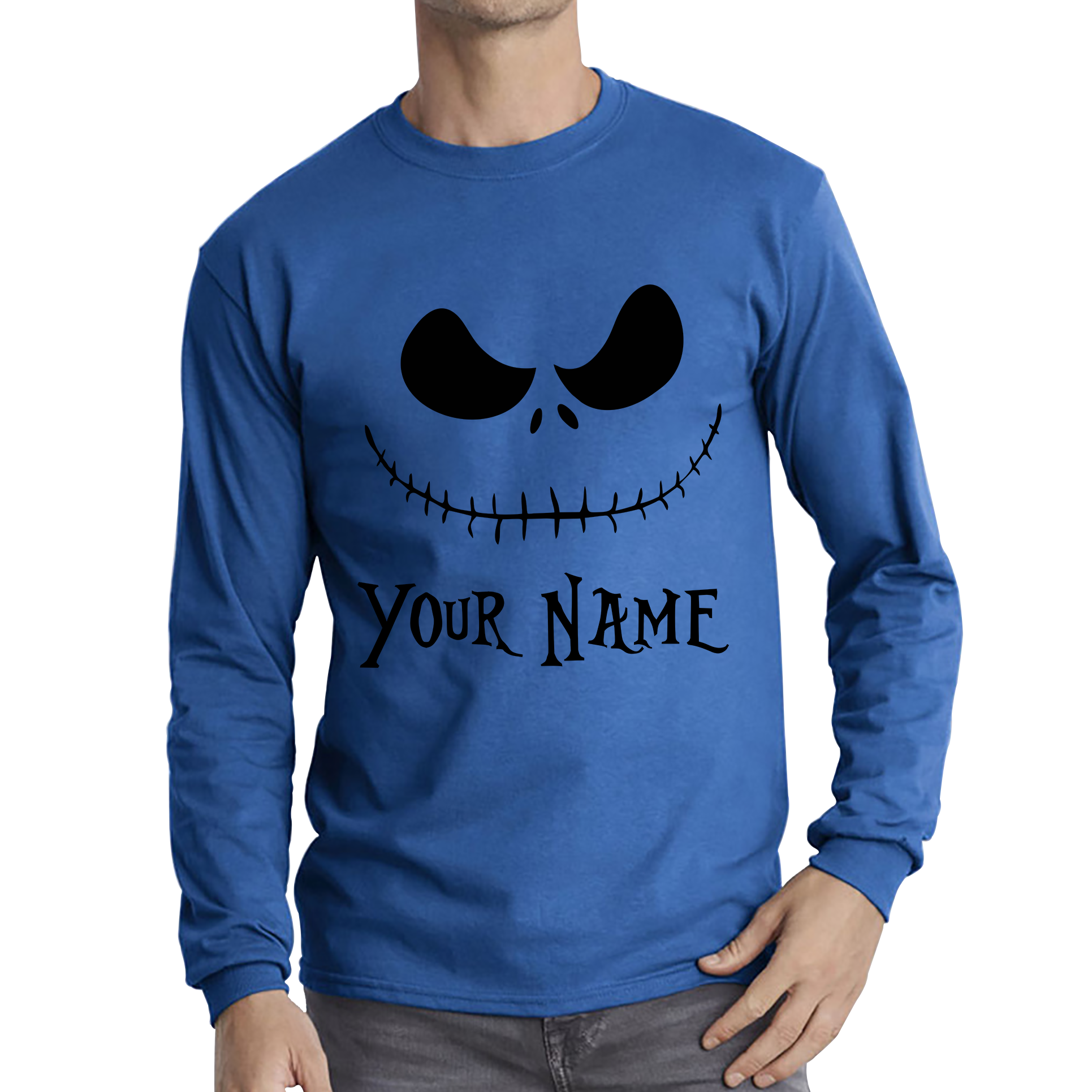 Personalised Jack Skellington Halloween Your Name Nightmare Before Christmas Horror Scary Long Sleeve T Shirt