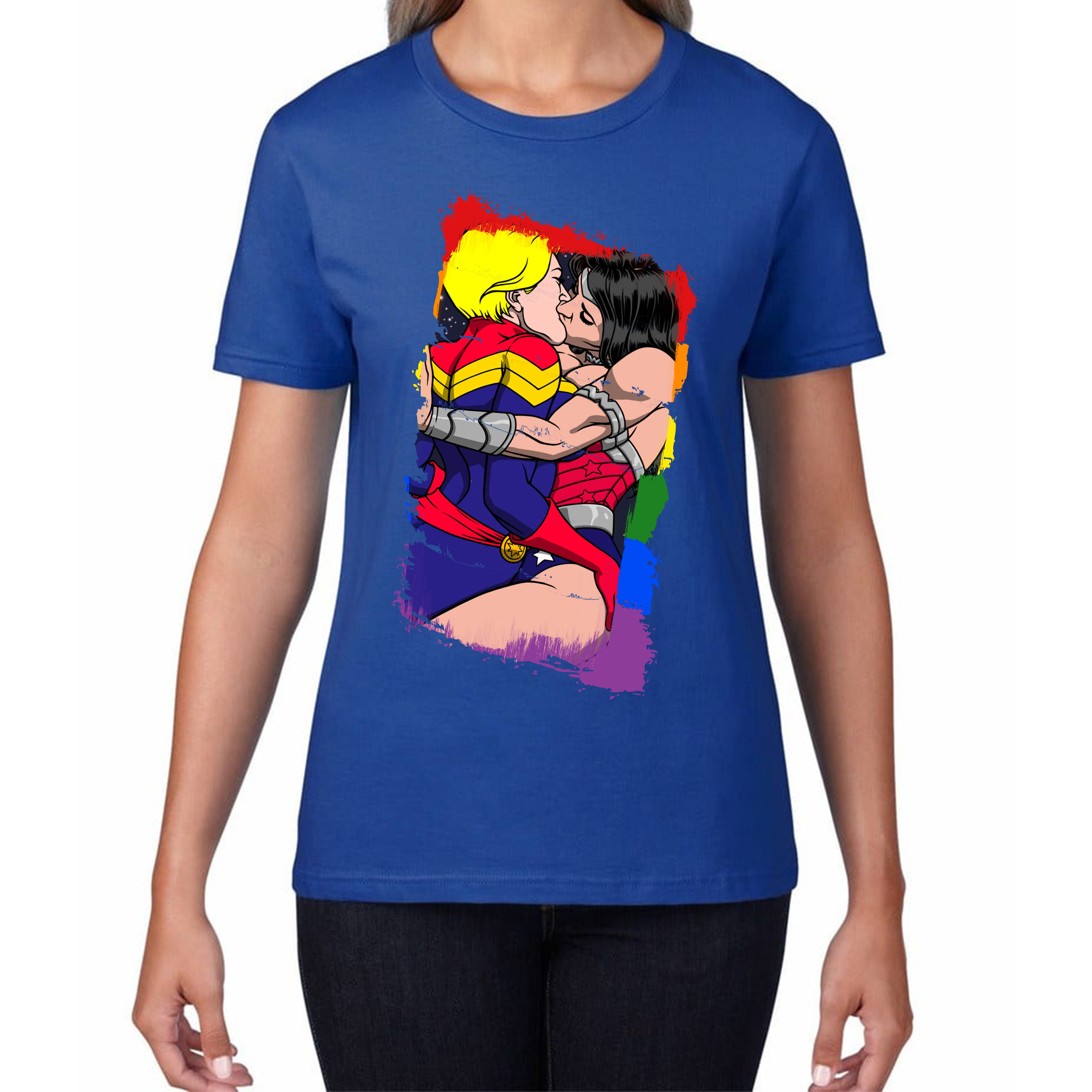Wonder Women x Captain Marvel Kissing LGBT Pride Valentine Ladies T Shirt