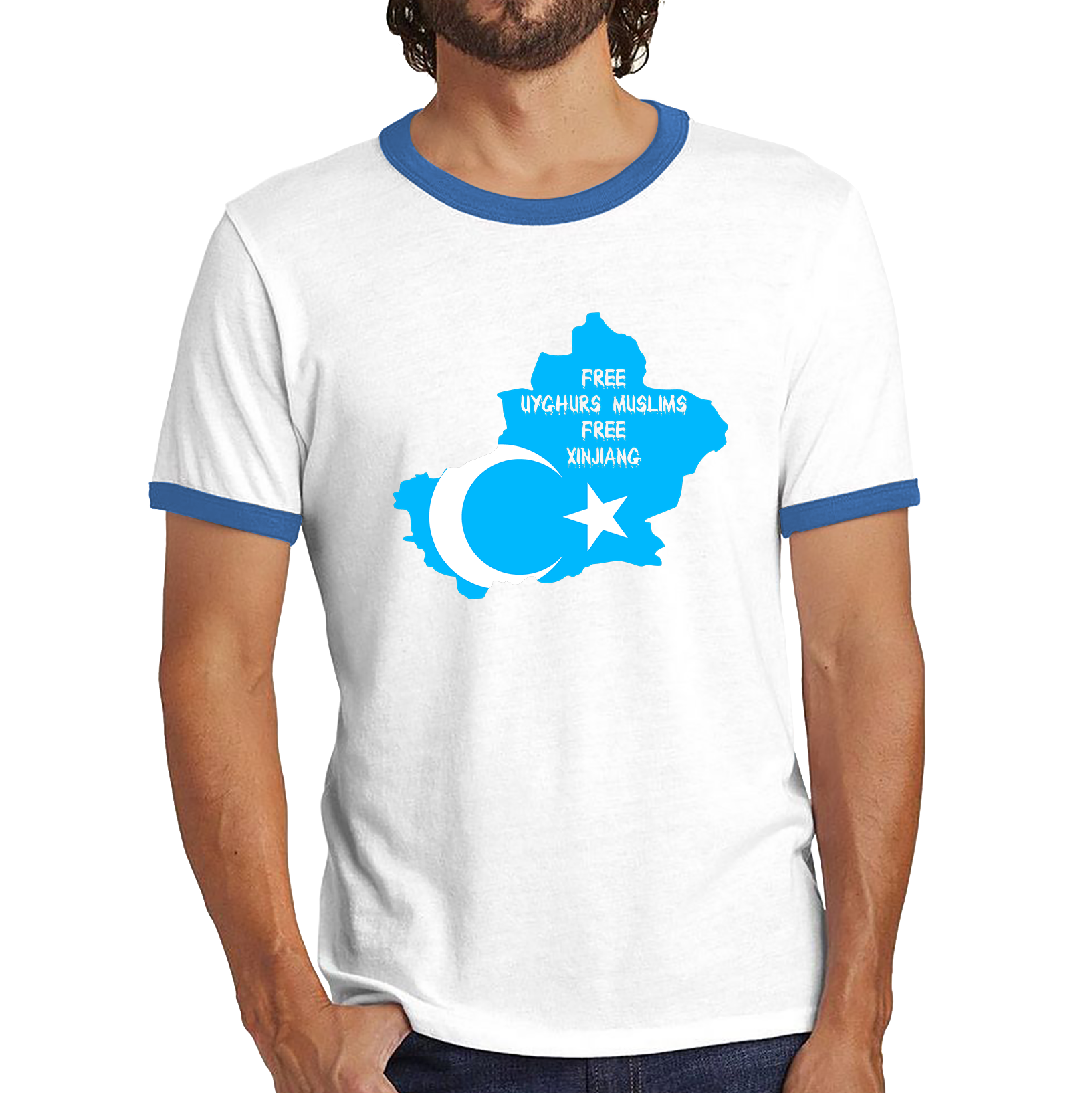 Free Uyghurs Muslims Free Xinjiang Freedom For Uygurs Uigurs East Turkestan Support And Freedom Ringer T Shirt