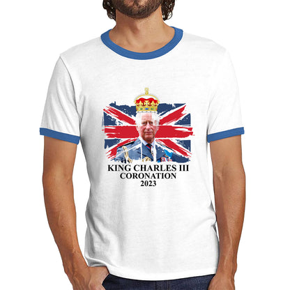 King Charles III Coronation 2023 British Flag Royal Crown God Save The King Royal Cypher Ringer T Shirt