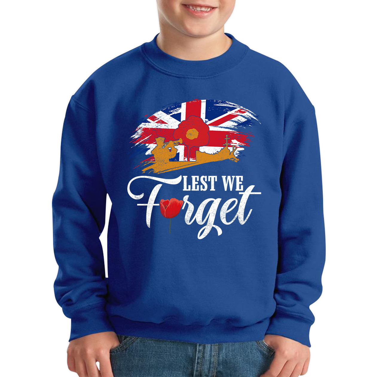 Poppy Lest We Forget Anzac Day British Veterans Armed Forces Remembrance Day Kids Jumper