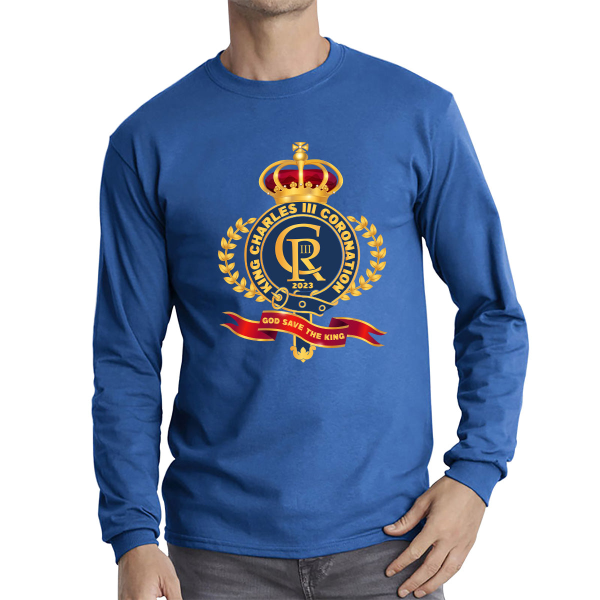 King Charles III Coronation 2023 CR III God Save The King Royal Crown United Kingdom Ruling Monarch Long Sleeve T Shirt